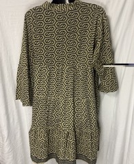Boho Style Smock Dress In Green With A Black Geometric Pattern Size 12
