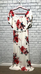 NEW Pink Blush, Women M White/Red Floral Off Shoulder Super Stretch Long Dress