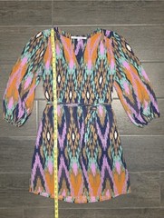 Collective Concepts Colorful Boho Abstract Geometric Tribal V-Neck Dress w/ Tie