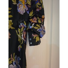 Cinq a Sept Black Floral Script Silk Blend Knotted Midi Dress Size 2