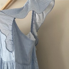 MINKPINK Aries Tiered Midi Dress Size M Blue Stripe Cottagecore Boho