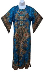 Made in Thailand Kaftan Maxi Dress Thai Cotton Knot Frog Buttons Boho Colorful L