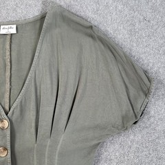 Others Follow V-Neck Button Front Mini Dress Size Small Short Sleeve Green Pleat