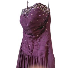 Strapless Beaded Plum Evening Train Maxi Gown size 8