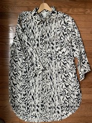 H&M New Women Oversized animal print Long Sleeve Shirt Dress Buttom Down Sz L