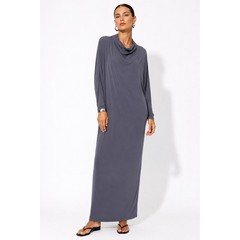 Norma Kamali Gray Cowl Neck Batwing Sleeve Maxi Dress Minimalist Stretch
