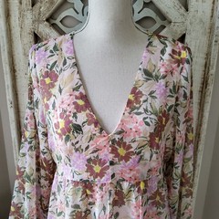 Fourteenth Place Maja Blush Floral Ruffle Swing A Line Dress Medium Cottagecore