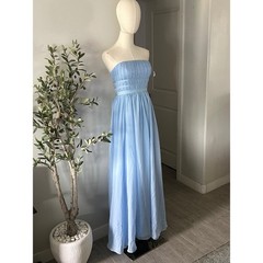 Lulus Calais Strapless Pleated Light Blue Maxi Dress New!