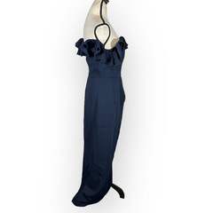 XSCAPE Off The Shoulder Ruffle Midi Gown Dress Women&rsquo;s 8 Navy Blue NWT