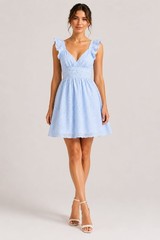 Altar’d State XS Light Blue Eyelet Embroidered Mini Dress Ruffle Sleeve