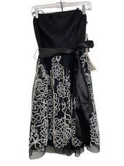 Adrianna Papell Black Strapless Fit & Flare Dress Size 10 Ribbon Mesh RCC10702