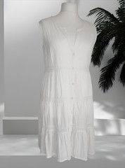 Kaleidoscope White Tiered Summer Dress Crochet Detail Size 12 Cotton