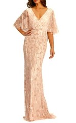 Mac Duggal Blush Sequin Flutter Cape Sleeve Mermaid Gown Dress Size 12 $698
