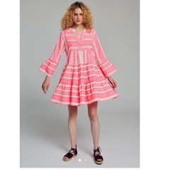 Devotion Ella Pink White Geometric Cotton Mini Dress XS Made in Greece