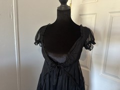 Urban Outfitters Black Mesh Ruffle Fit & Flare Mini Dress V-Neck Short Sleeve M