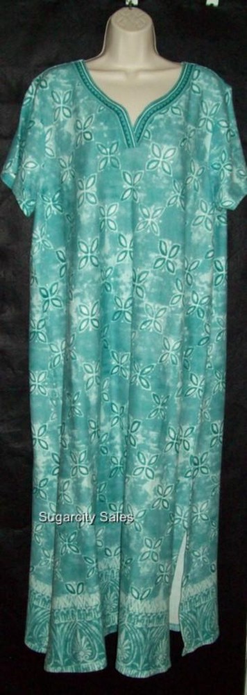NWT CABERNET 100% COTTON INTERLOCK KNIT LONG CAFTAN MUU PATIO DRESS GOWN GREEN S