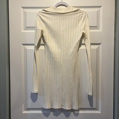Reformation Ivory Ribbed Bodycon Mini Dress Square Neck Long Sleeve Sz S NEW
