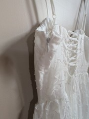 white embroidered chiffon strapless dress underwire lace up back size m #370