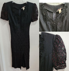 Vintage 80s 90s ANNA U.S.A Women&rsquo;s Short Sleeve Pencil Dress Black Lace Sz Small