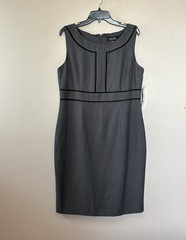 Black Label by Evan-Picone Gray Black Piped Scoop Neck Sheath Dress 14