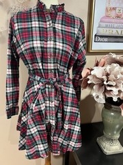 Kiel James Patrick Cozy Cabin Preppy Red Plaid Long Sleeve Mini Dress SizeXL