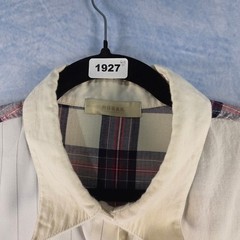 Hobak Womens Patchwork Plaid Pinstripe Oversized Button Front Shirt Dress Cream
