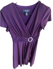 R& M Richards Purple Faux Wrap Cascading Rhinestone Embellishment Dress Size 8