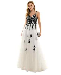 Say Yes to the Prom Juniors White Black Embroidered Tulle Ball Gown Dress – 1…