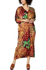 IMAN Global Chic Printed Satin Dress with Front Pleats Orange