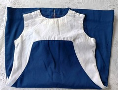 VTG 60s Mod Shift Dress Navy White Colorblock Sleeveless MCM Sheath Size M 👀📏