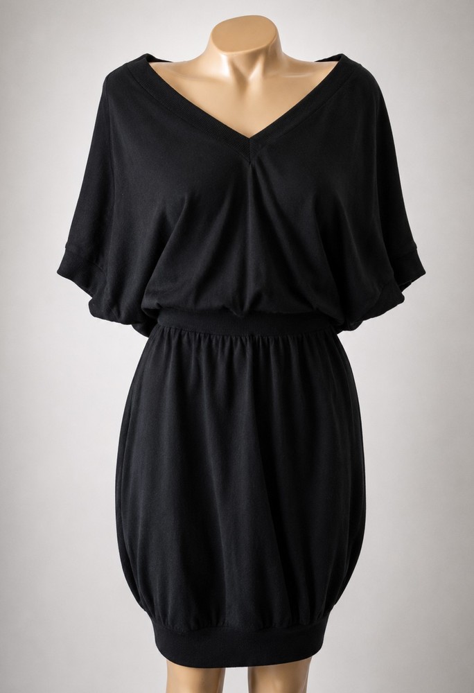 AllSaints Black Knit Dress UK 8 Batwing Sleeve Minimalist Knee Length