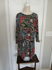Blue Red Paisley Dress XL Colorful Boho Artsy Party Career Cocktail Hippie