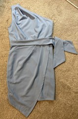 SheIn Light Blue Solid One-Shoulder Sheath Dress Sleeveless Draped Short M
