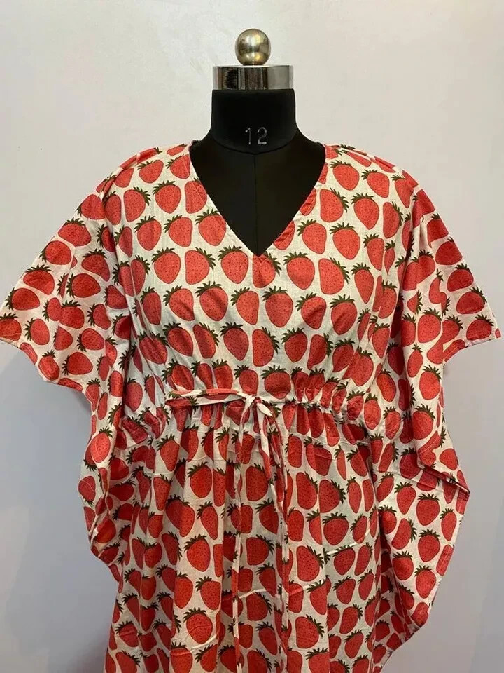 Indian Vintage 100% Cotton Long Beach Maxi Kaftan Dress One Size Caftan Kimono