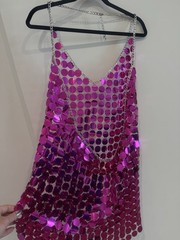 12th Tribe Pink Sequin Disc Chainmail Mini Dress Size M Festival Party