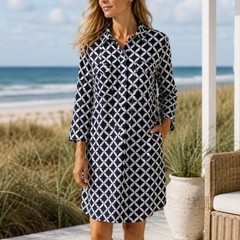 Vineyard Vines Margo Harbor Shirt Dress Navy White Nautical Geometric Latice L