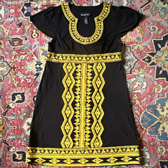 INC International Concepts Boho Chic Dress M Black Gold Embroidered