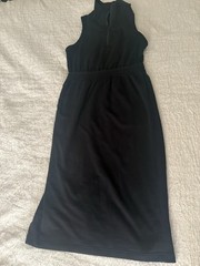 Athleta Black Sleeveless High Neck Zip-front Retroterry Midi Dress Womens Size M