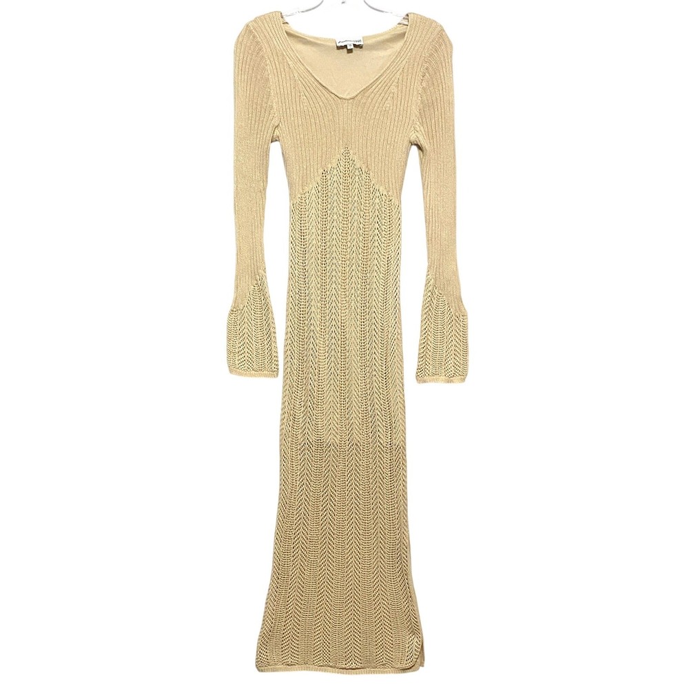 Freshman 1996 Crochet Knit Maxi Sweater Dress S Bell Sleeve Boho Cottage Coastal