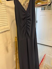 NWT London Times Navy Ruched Cocktail Dress Size 6 Sleeveless Stretch Midi