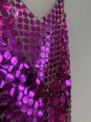 12th Tribe Pink Sequin Disc Chainmail Mini Dress Size M Festival Party