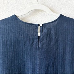 ESBY Apparel Agnes Navy Blue Striped Linen Dress Size Small
