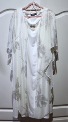 Glamour Nights White Dress 20W Champagne Flowers over Sheer Cover /Cape NWT $80