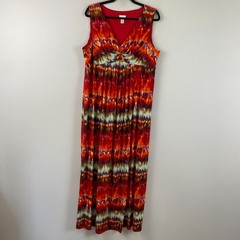 Chicos Maxi Dress Size 3 US XL Red Multi V Neck Sleeveless Stretch