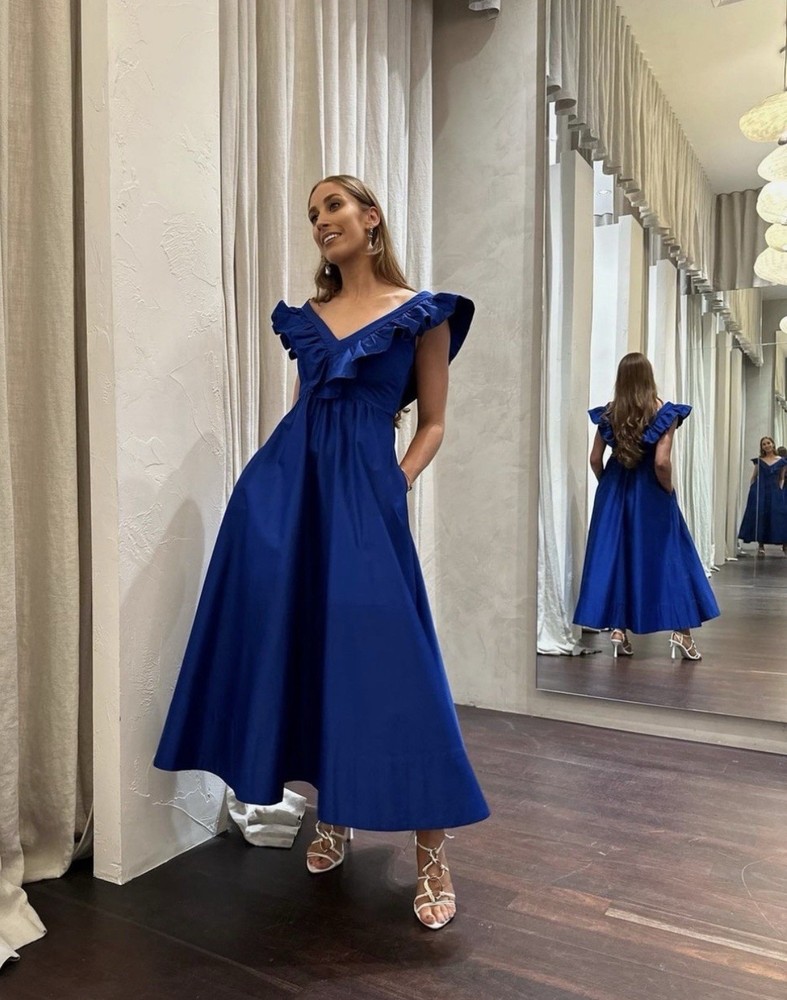 Morrison Zeta Dress Size 3 / AU 12 / US 8 Maxi Cobalt Blue Ruffle