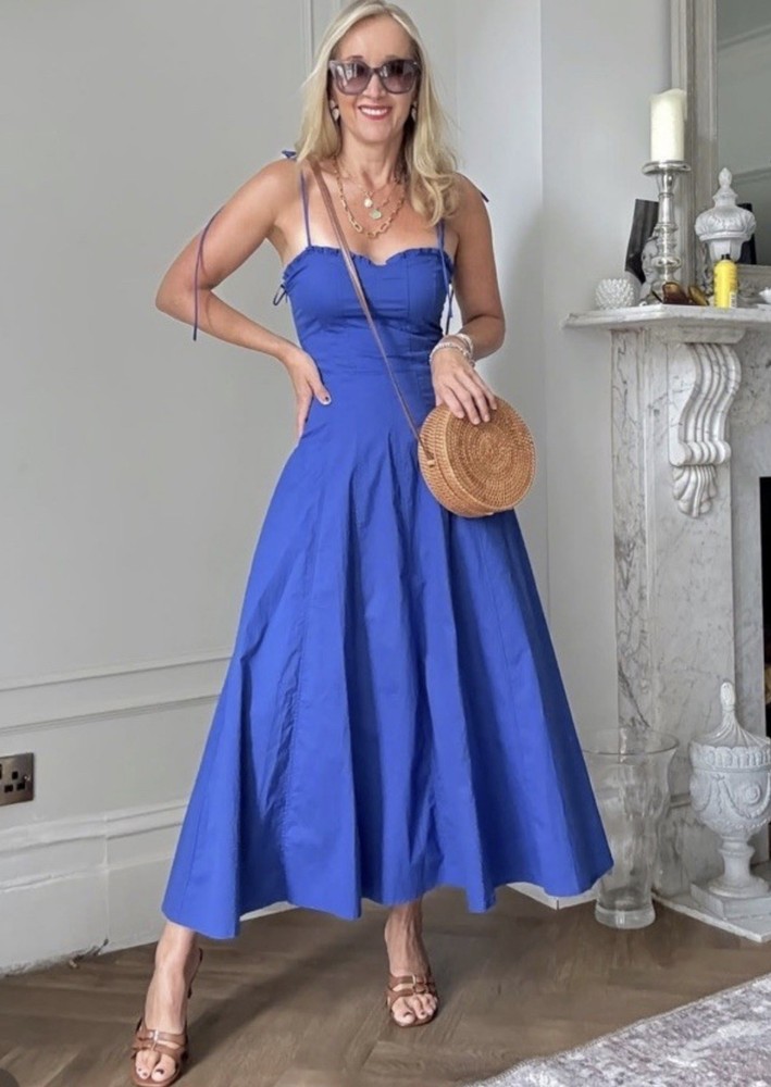ZARA New WOMAN SS25 POPLIN TIE MIDI DRESS CORNFLOWER BLUE | 3152/317 SIZE M