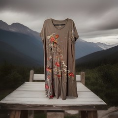 Kyla Seo XL Embroidered Floral Cotton Swing Dress Gray Boho Lagenlook Artsy