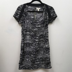 Silence + Noise Womens Dress Black White Abstract Keyhole Back Short Sleeve XS