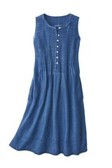 Coldwater Creek Pintuck Tencel Midi Denim Dress Sleeveless Indigo Blue Women&rsquo;s