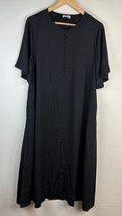 AYR Silk Blend Maxi Dress Sz M Black Button Front Flowy Band Collar Front Slit